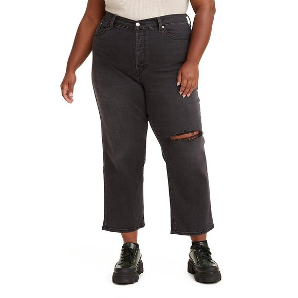 Levi's Wedgie High-Rise Straight Leg Faded Black Distressed Jeans Plus Size 16W - Picture 1 of 14